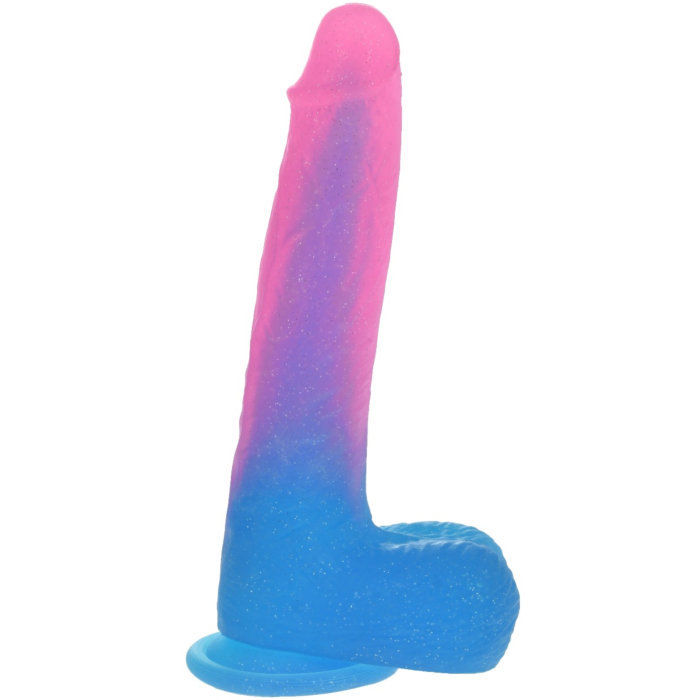 Glitter Realistic Liquid Silicone Dildo 22 cm - Pink / Blue