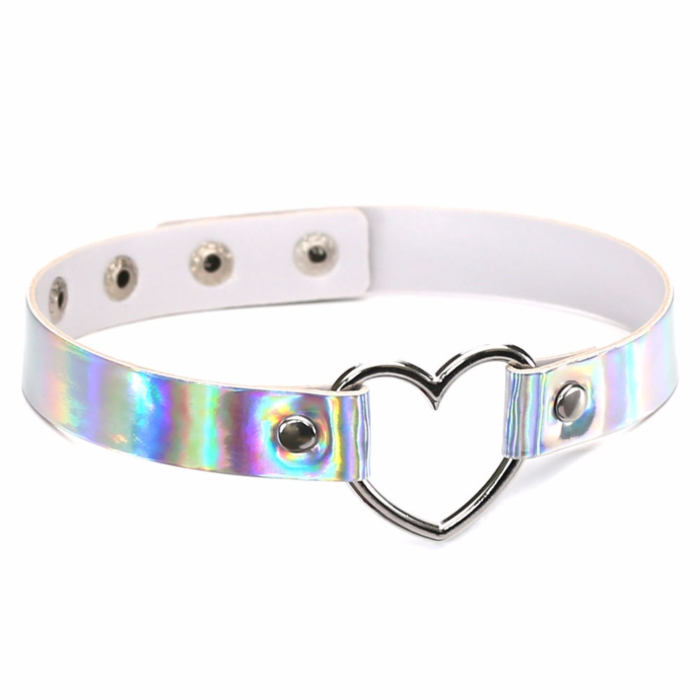 Kinksters Choker with Iridescent Heart - Silver Holographic