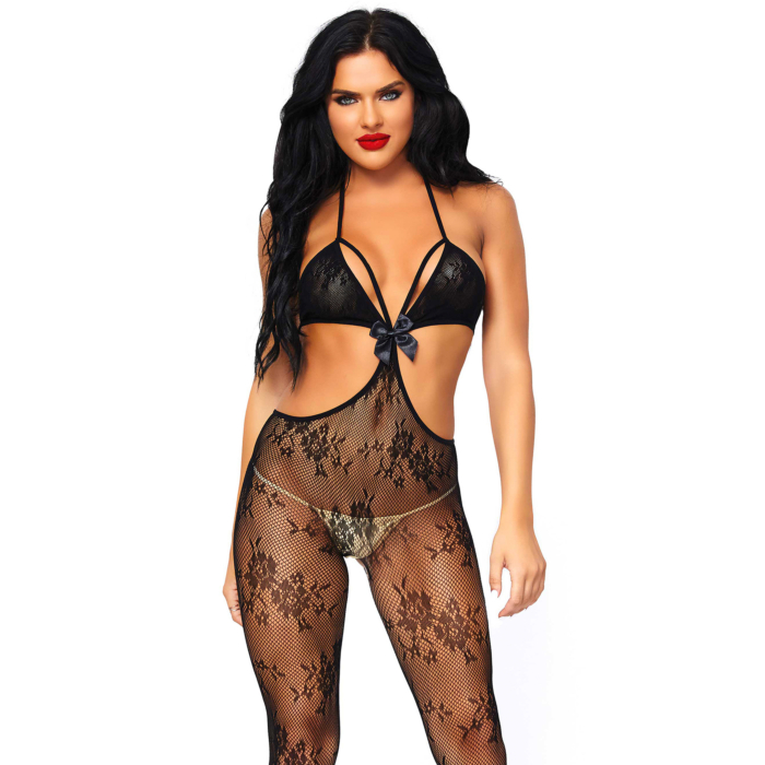 Lace Cut Out Bodystocking - Leg Avenue 85468 Black