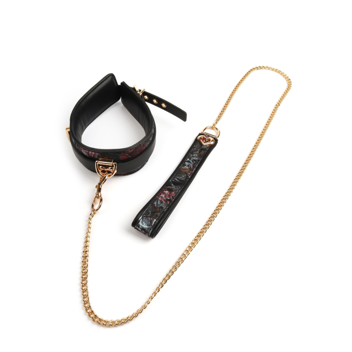 Geisha Floral Jacquard Collar & Leash - Black