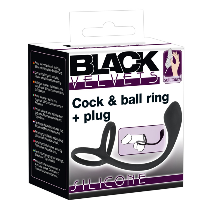 Black Velvets Cock & Ball Ring + Plug