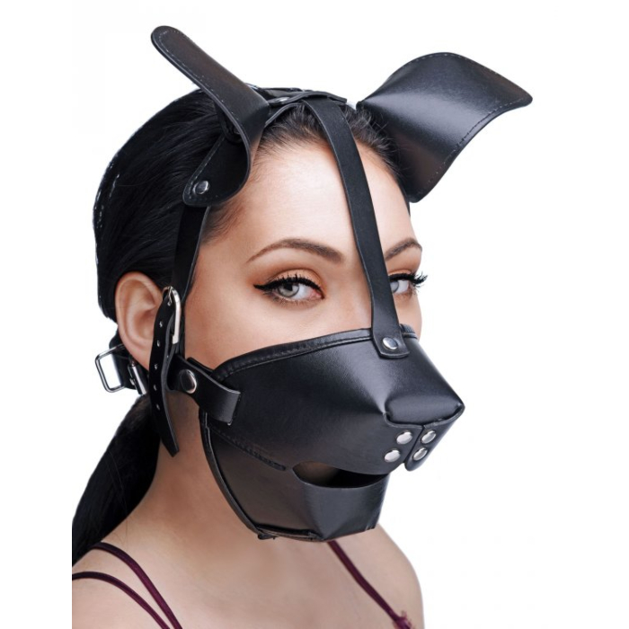 Puppy Play Mask With Ball Gag - Black | XR Brands