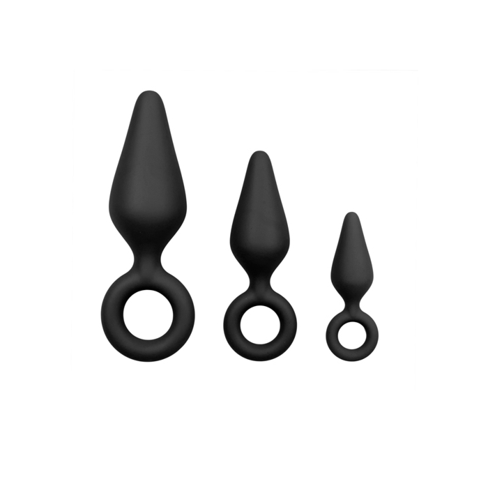Black Buttplugs With Pull Ring - Set