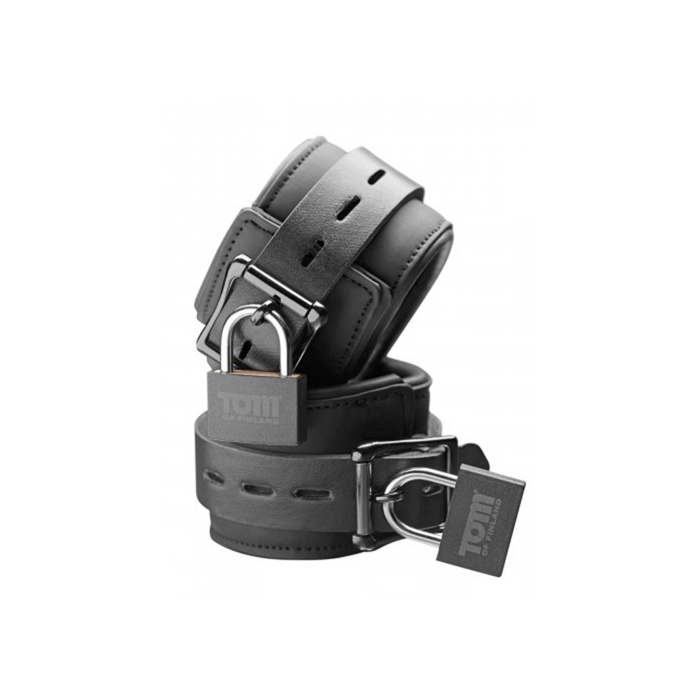 Neoprene Wrist Cuffs - Tom of Finland Neoprene Wrist Cuffs w/ Locks Black