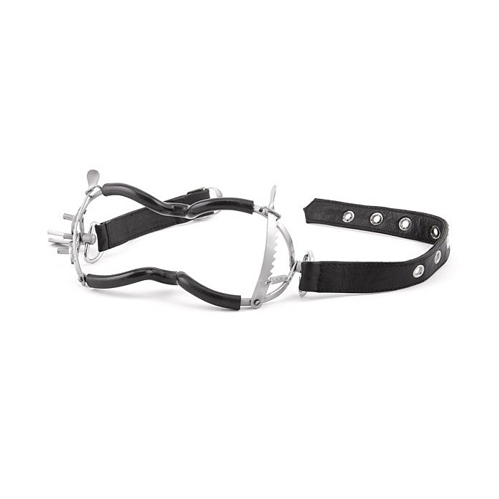 Ratchet Mouth Gag - Black Label Whitehead Ratchet Mouth Gag With Leather Strap + PVC Coating Black