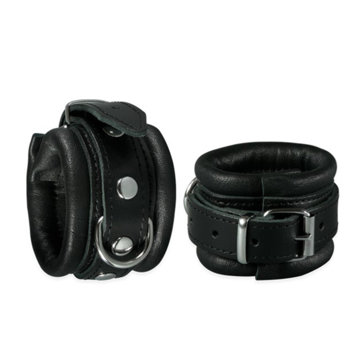 Leather Handcuffs - Kiotos Leather Handcuffs Black 5cm