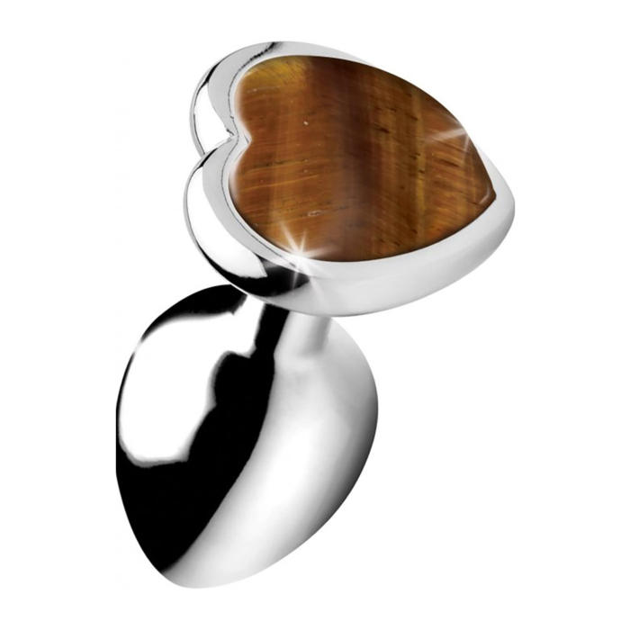 Small Anal Plug with Tiger Eye Heart Gemstone - XR Brands