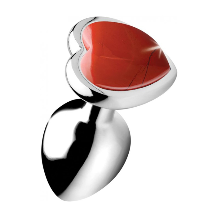 Small Anal Plug with Red Jasper Heart Gemstone - XR Brands