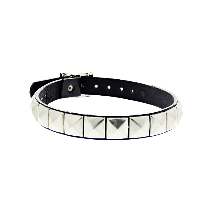 Black 1-Row Pyramid Studded Leather Choker with Buckle