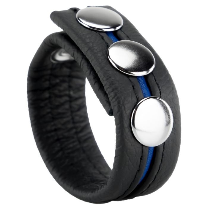 Vegan Leather Cock Ring 3 Buttons Black/Blue