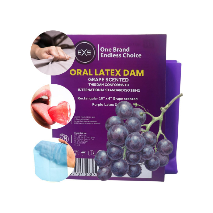 Exs Scented Oral Latex Dam Grape Flavored Enhance Your Safety & Pleasure Dental 1pcs