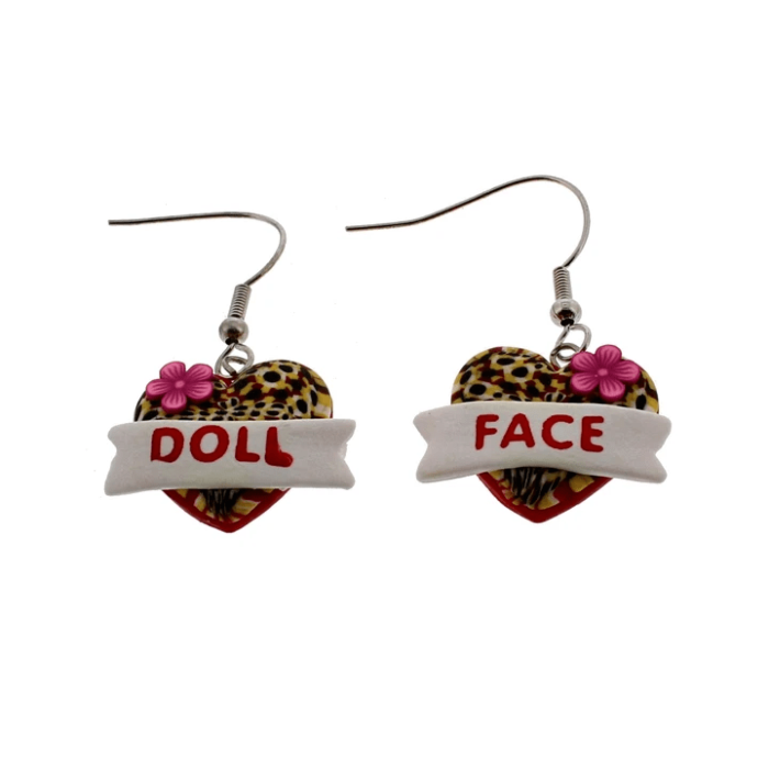 Doll Face Leopard Heart Earrings (2 x 1.5cm)