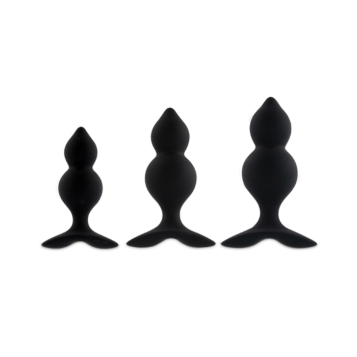 Bibi Twin Silicone Butt Plug Set Black (3 pcs) - Feelztoys