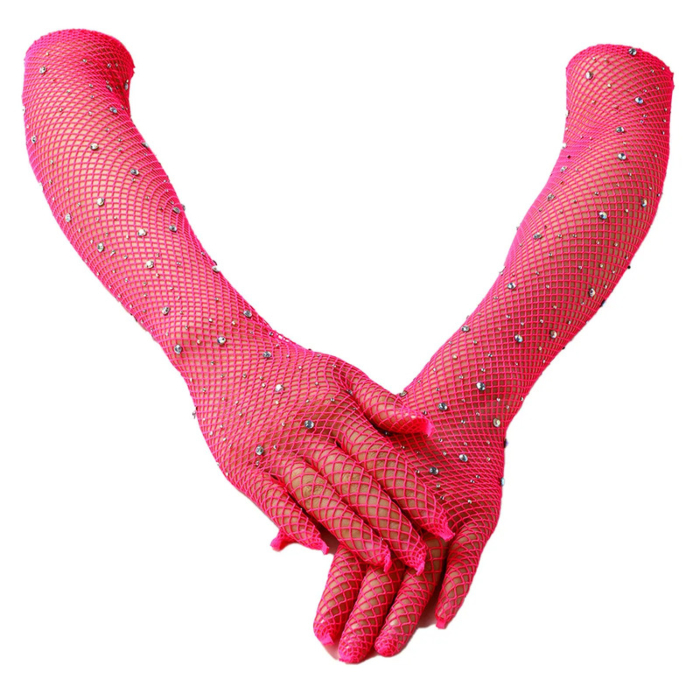 Sexy Pink Mesh Elbow-Length Gloves 