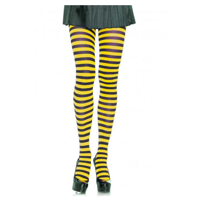 Nylon Stripe Tights Zebra - Yellow