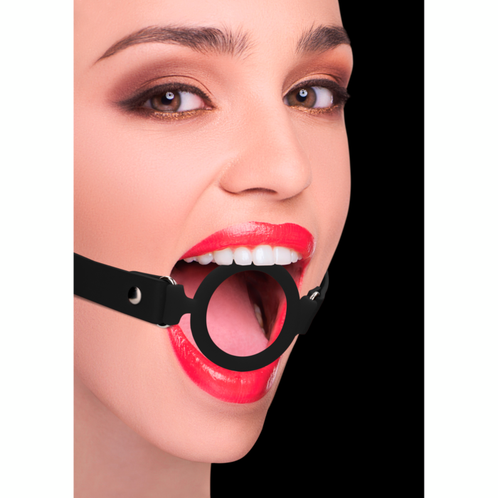 Ouch! Silicone Ring Gag with Leather Straps Black