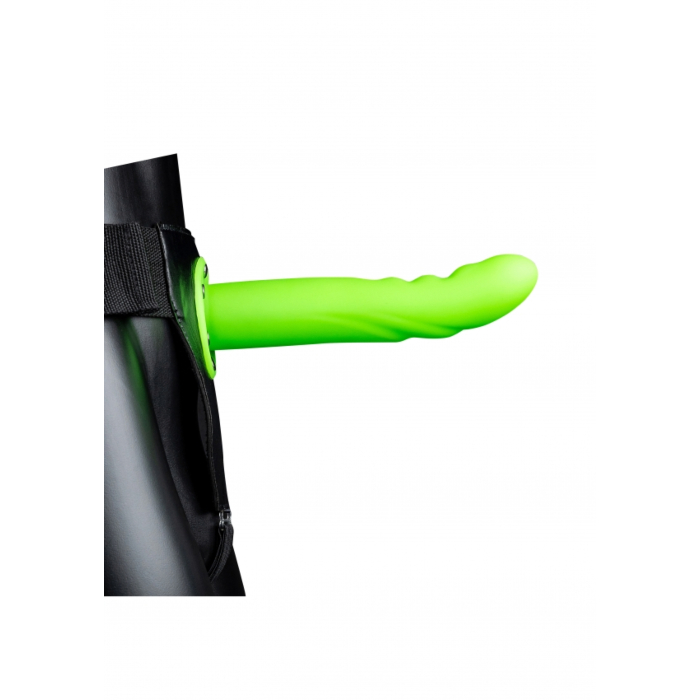 Textured Curved Hollow Strap-on 20 cm - Glow in the Dark