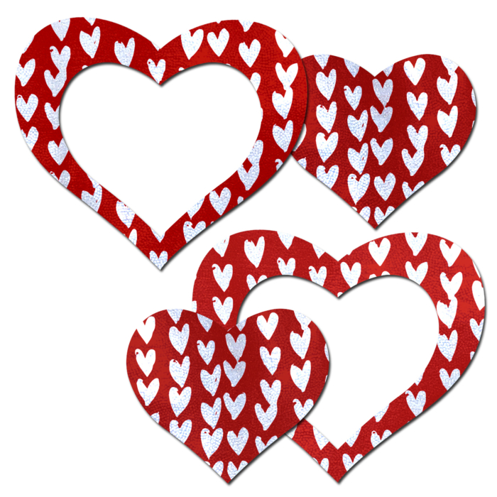 Red Hearts on White Heart Frame &Nipple Pasties