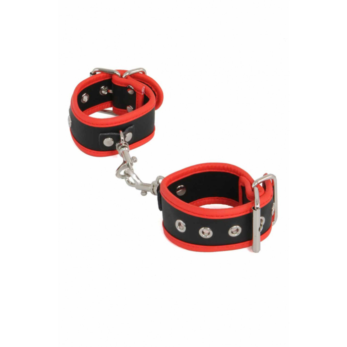 Leatherlook handcuffs Black-Red 3.5cm