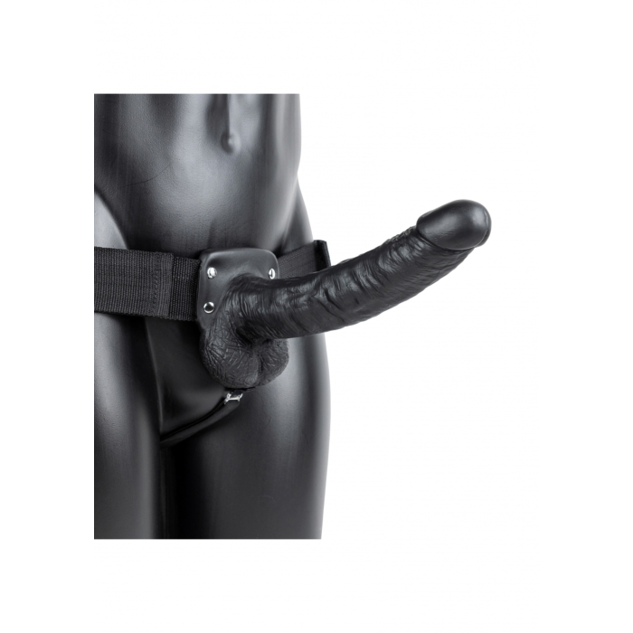 Realrock - Vibrating Hollow Strap-on with Balls Black 9" / 23 cm