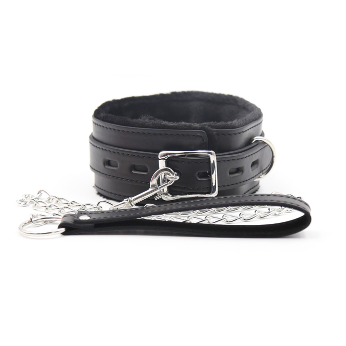 Soft Faux Fur BDSM Collar with Lock – Black