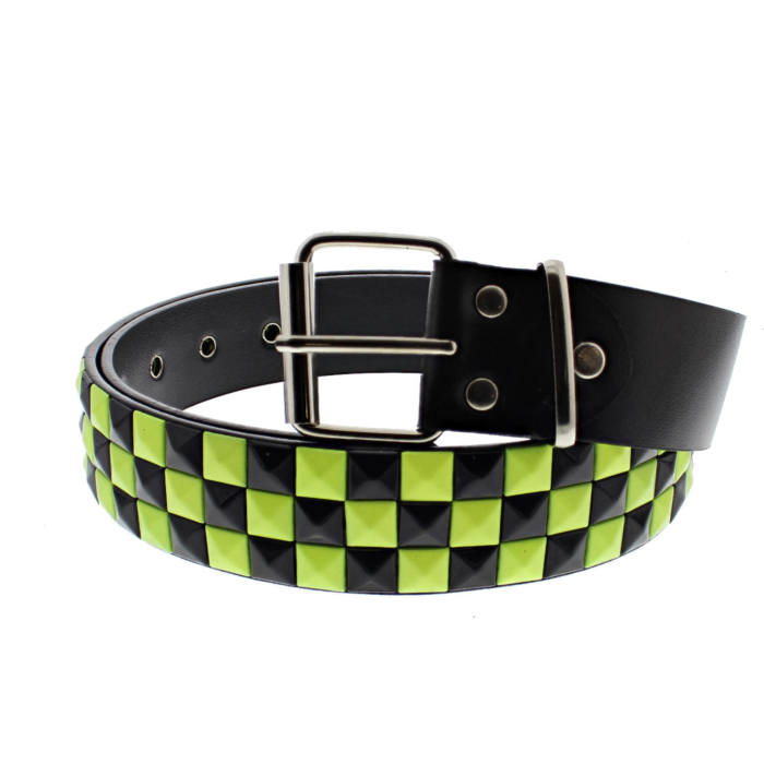 Black & Neon Yellow Chessboard 3-Row Pyramid Belts